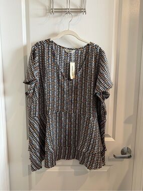 Agnes Orinda Flounce V-Neck Blouse NWT Size 3X